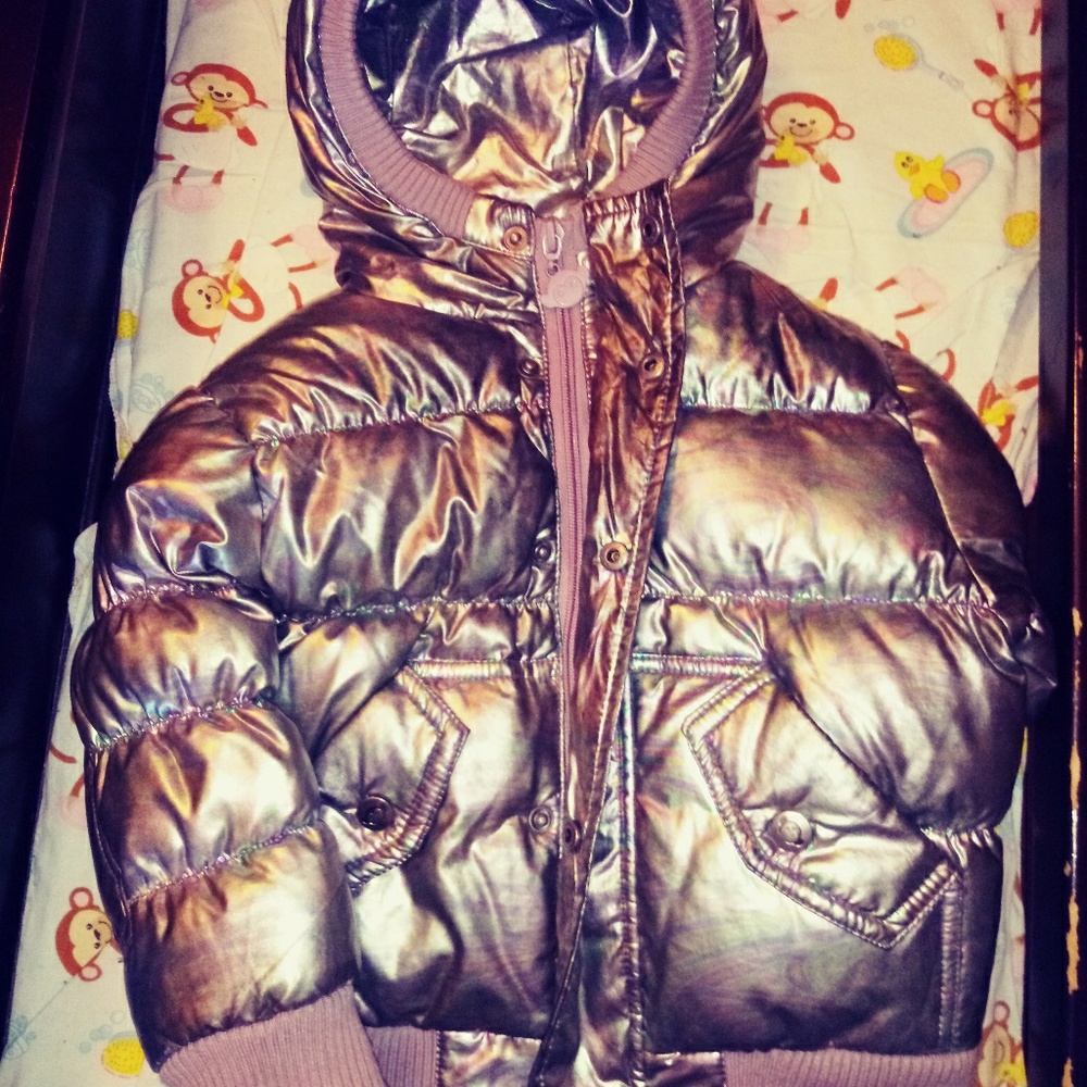 4t metallic rainbow puffer coat